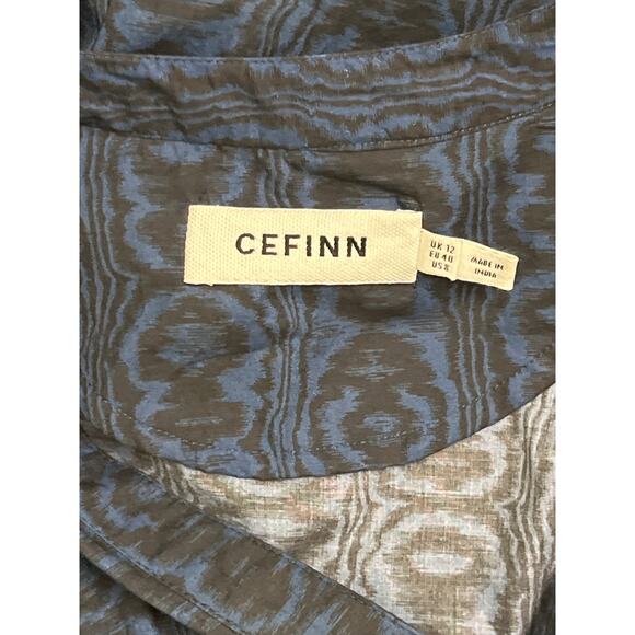 Cefinn Blue Ikat Ruffle Maxi Shirt Dress Belted Long Sleeve US 8 - Picture 2 of 9